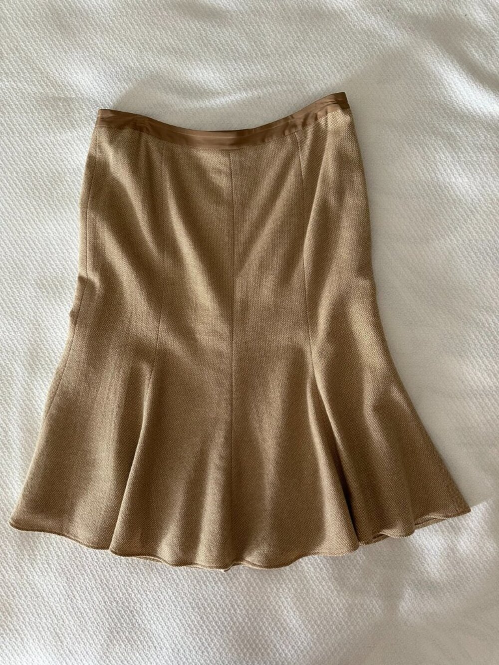 Vintage Banana Republic 90% Wool Tweed Flared A-Line Midi Skirt Camel Sz 8 - Picture 6 of 13